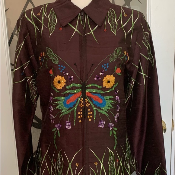 Boutique Design Brown Handwoven top/jacket. Intricate designs on front & back. S - Picture 2 of 9